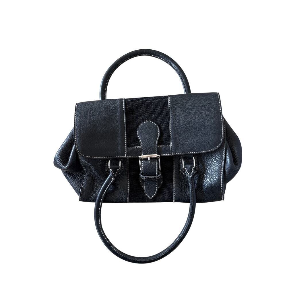 Vintage Barneys New York Pebbled Leather Satchel Black Top Handle